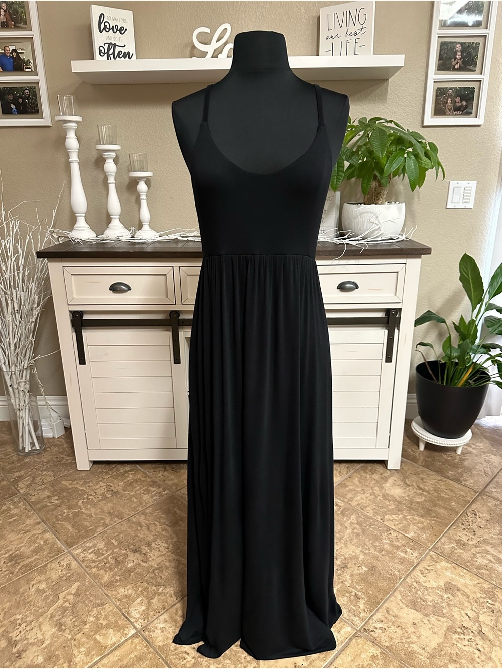 Classic Black Scoop Neck Maxi Dress for Women